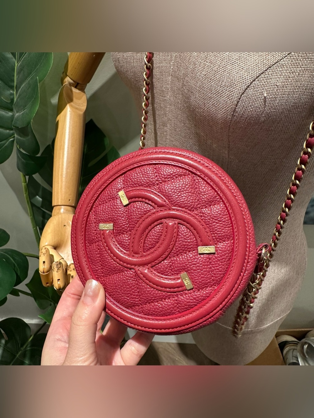 Chanel Quilted Caviar CC Filigree Round Crossbody Bag
